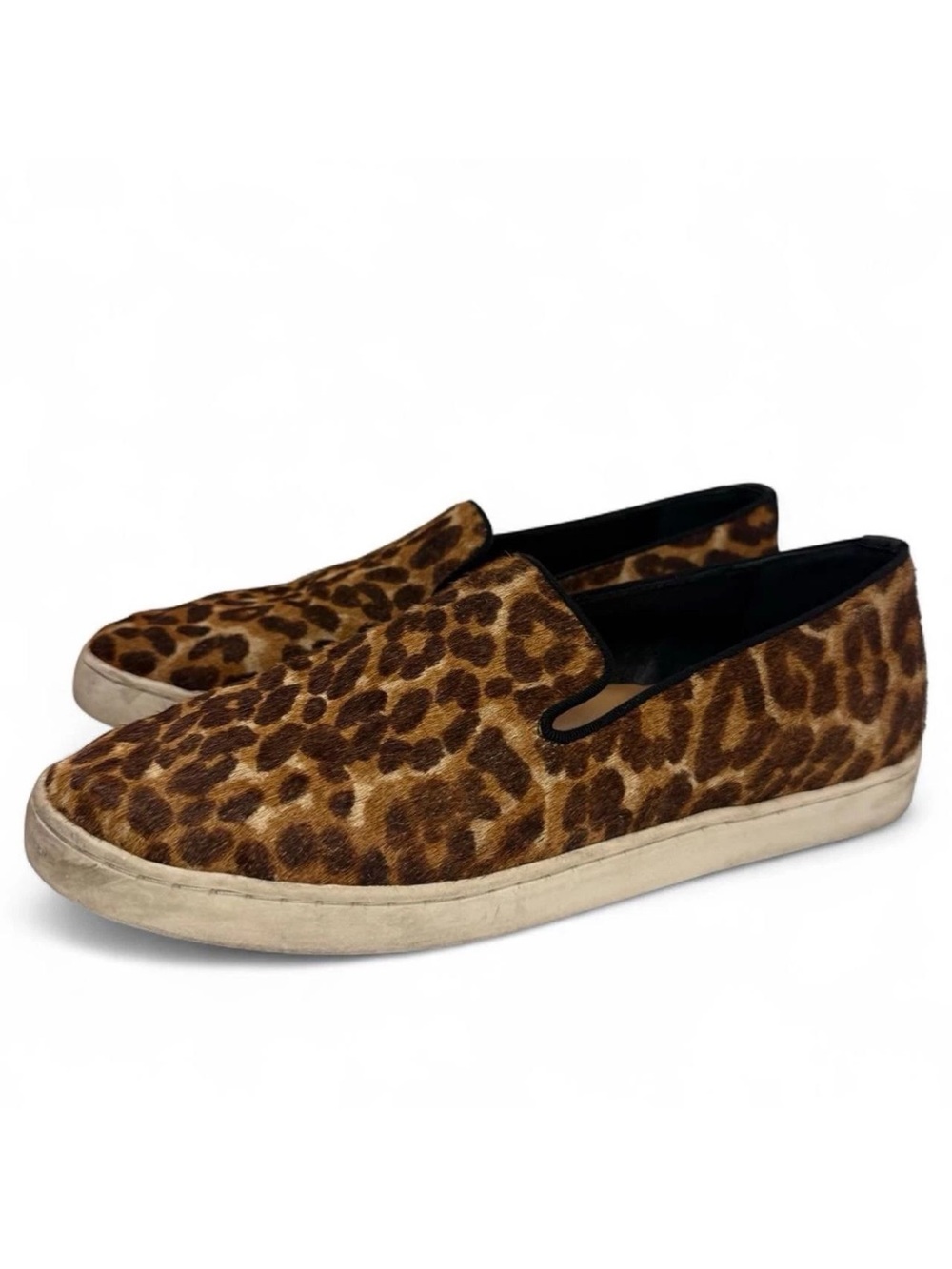 Birdies The Swift Leopard Print Calf Hair Leather Slip On Sneakers 7.5 Flats
